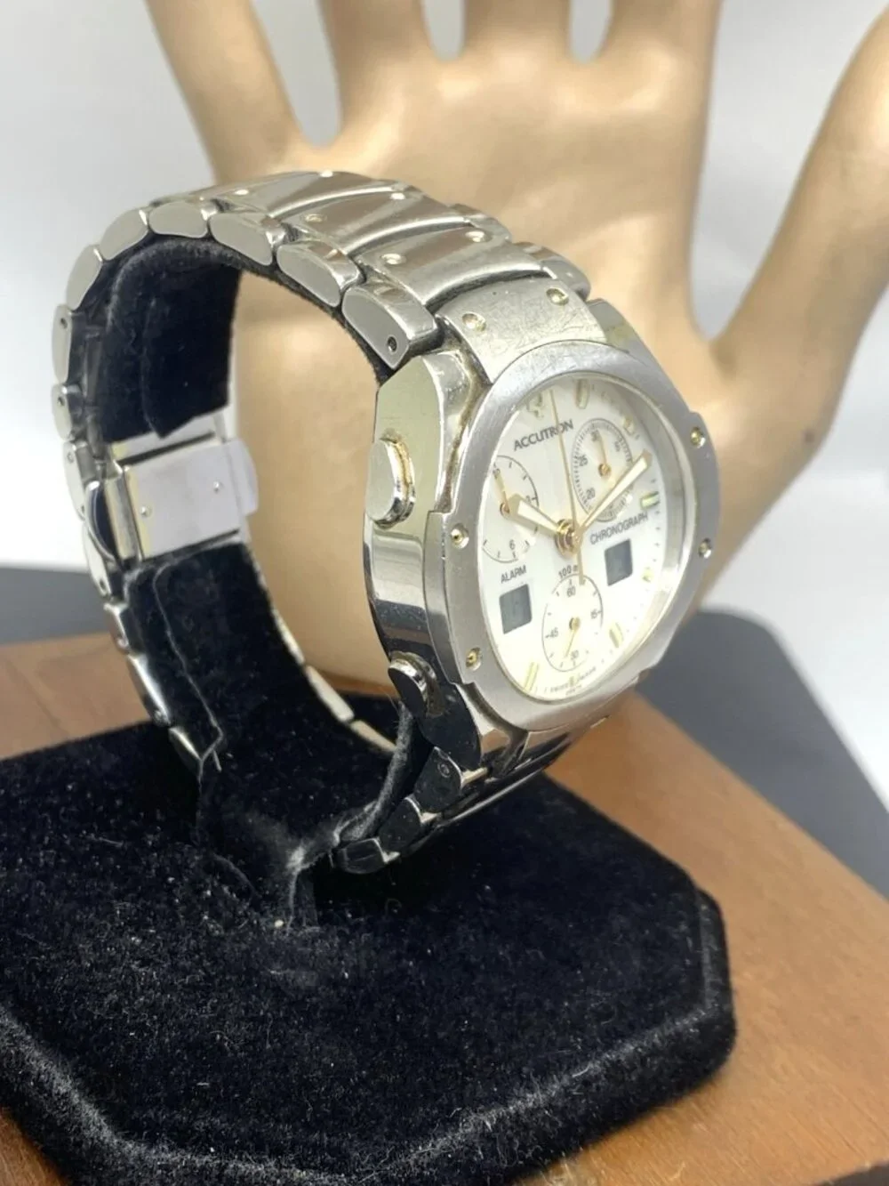 Bulova Accutron Men's Watch 28B74 Swiss Quartz Chronograph Two Tone Steel 37mm
